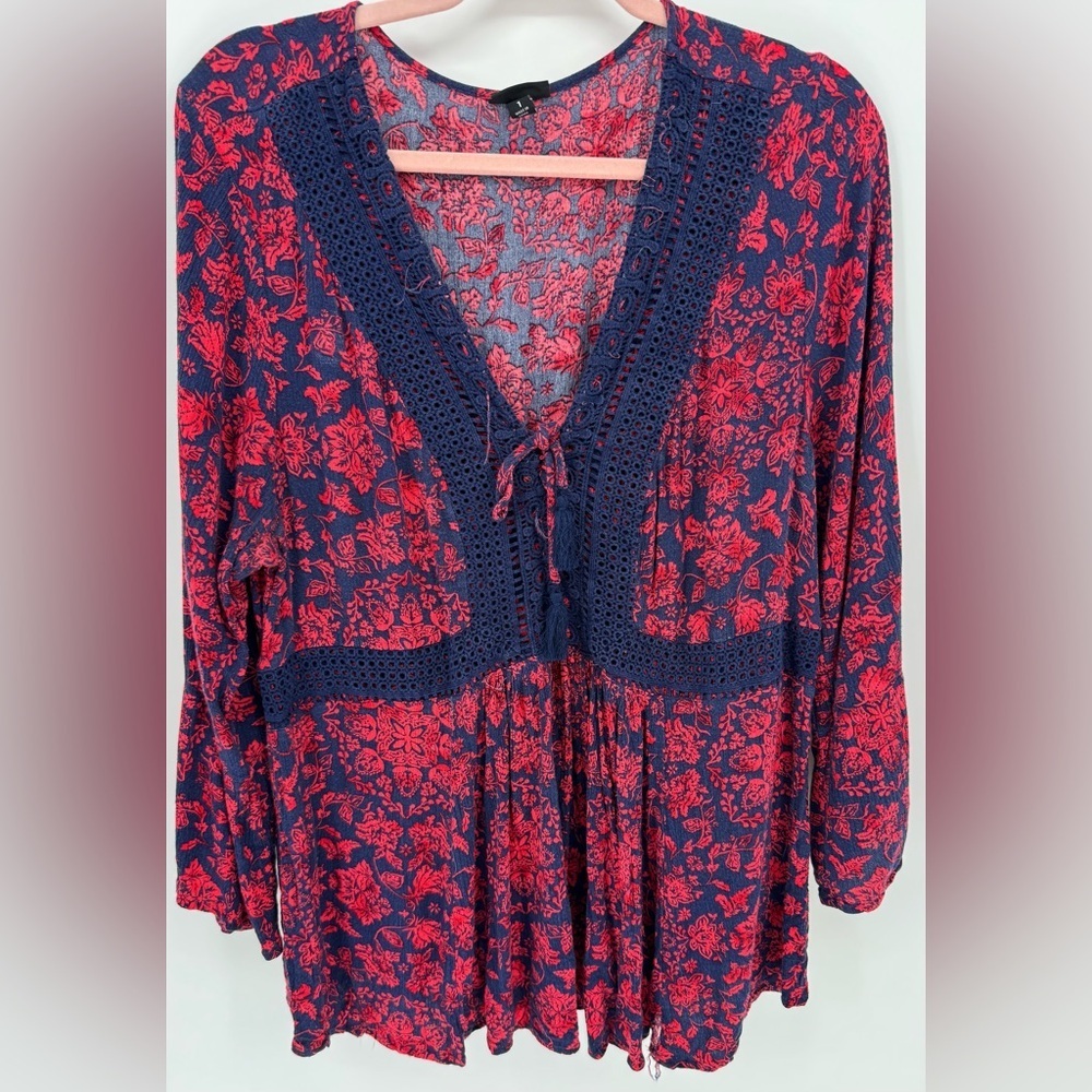 Torrid Floral Boho V Neck Long Sleeve Tunic Top